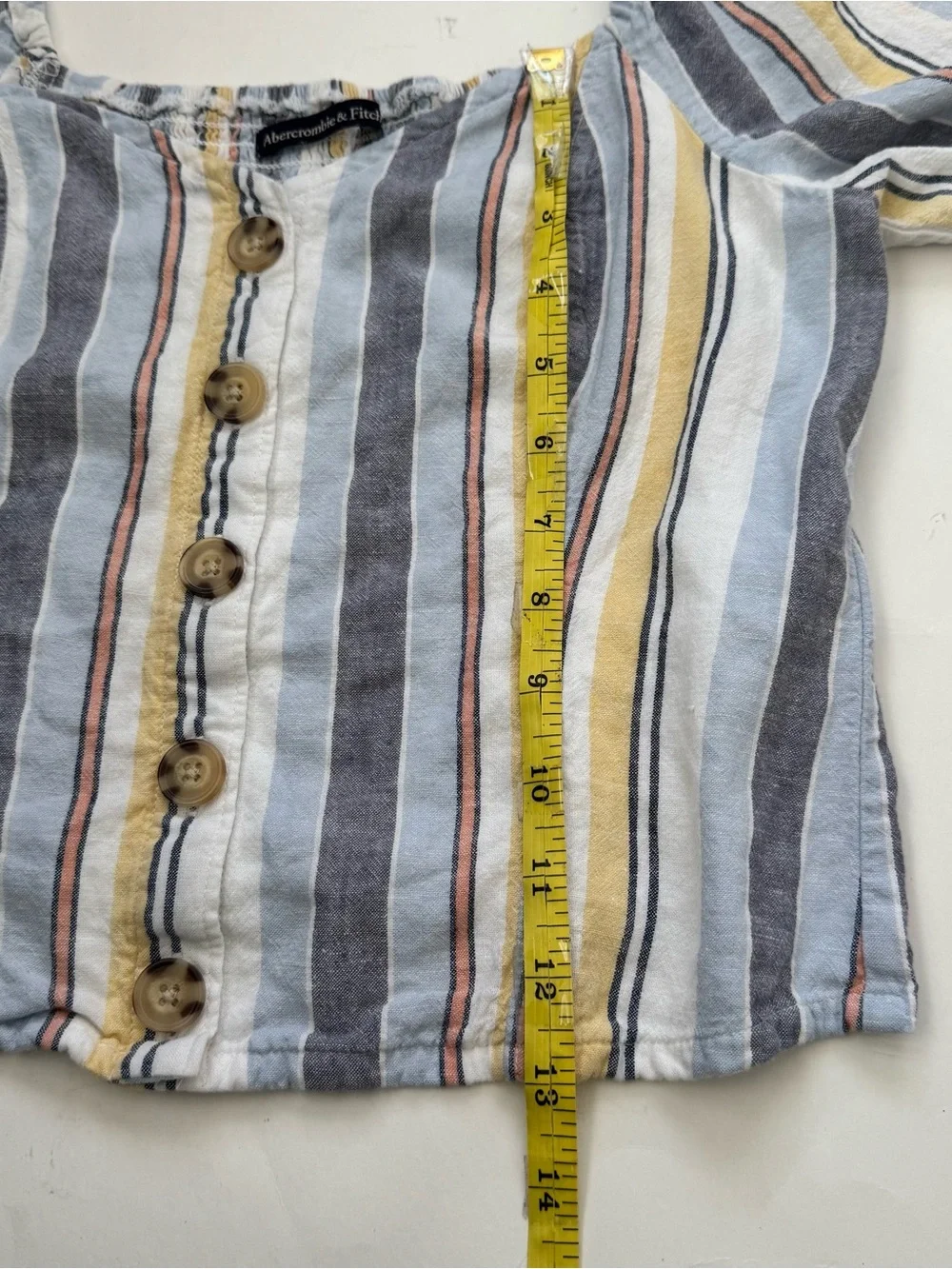 Abercrombie & Fitch Linen Crop Top Pastel Stripe Puff Sleeve Smocked Blouse S